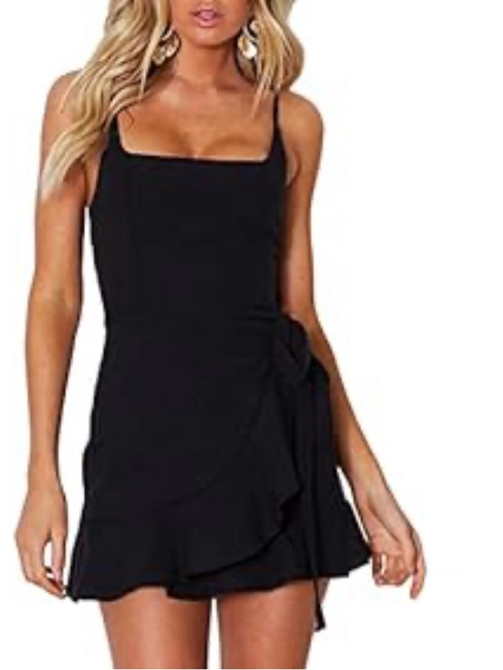 Black Sleeveless Square-Neck Mini Dress